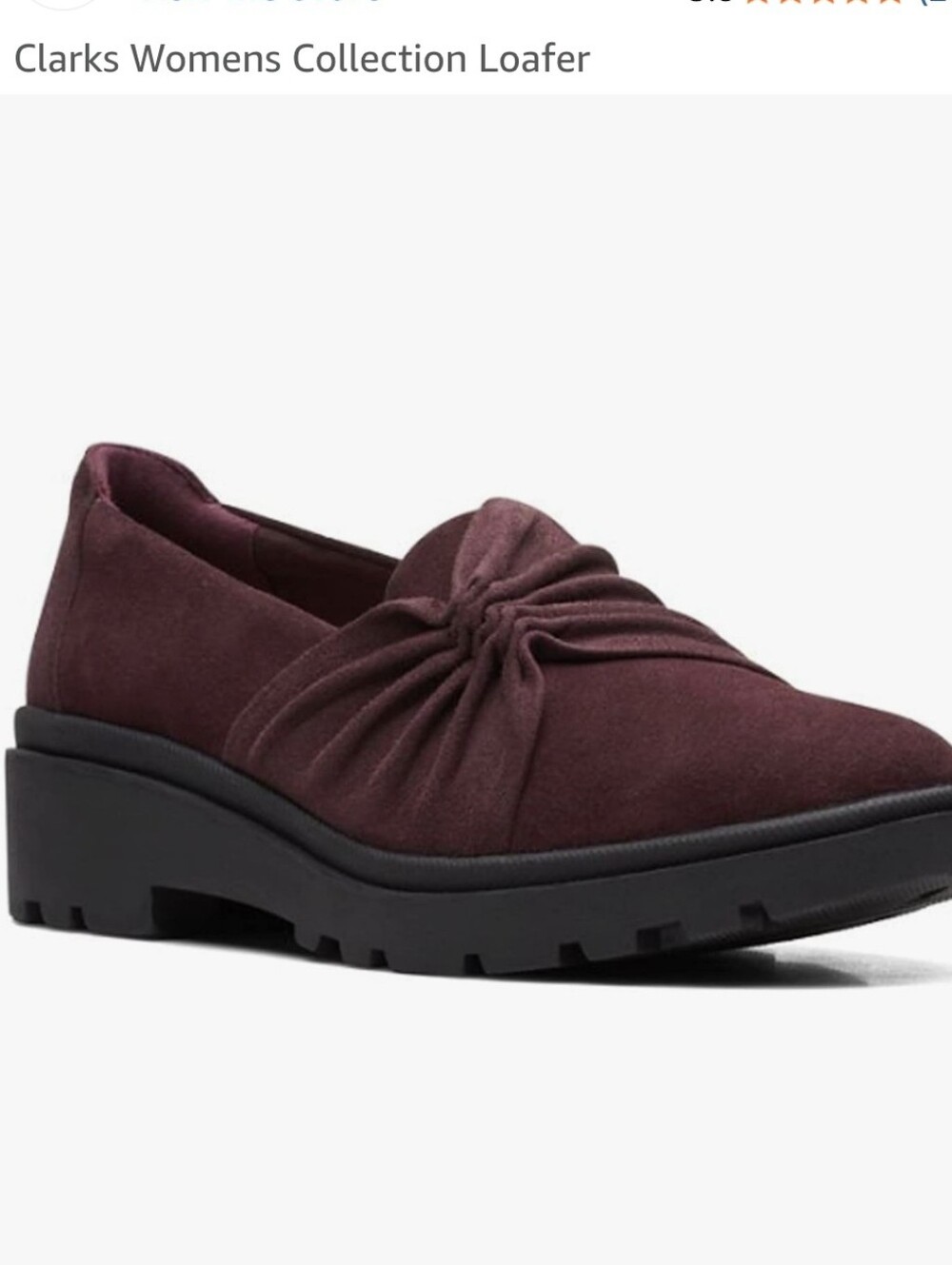 Clarks Women's Burgundy Suede Knot-Detail Loafer